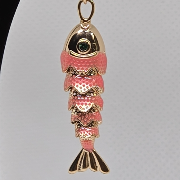 Gold-tone and Pink Fish Earrings - Picture 6 of 6